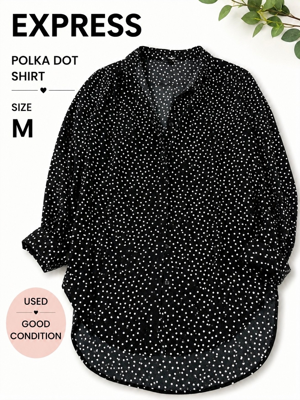 Express Black Button-Up Polka Dot Blouse